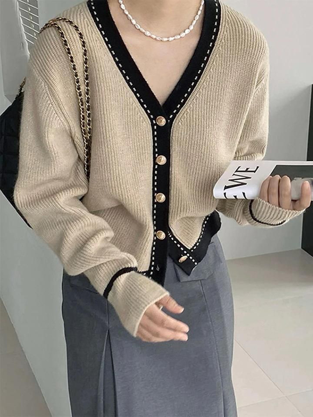

Alamode By Akanksha Women Ribbed Woollen Longline Brown Caspian Buttoned Sweaters