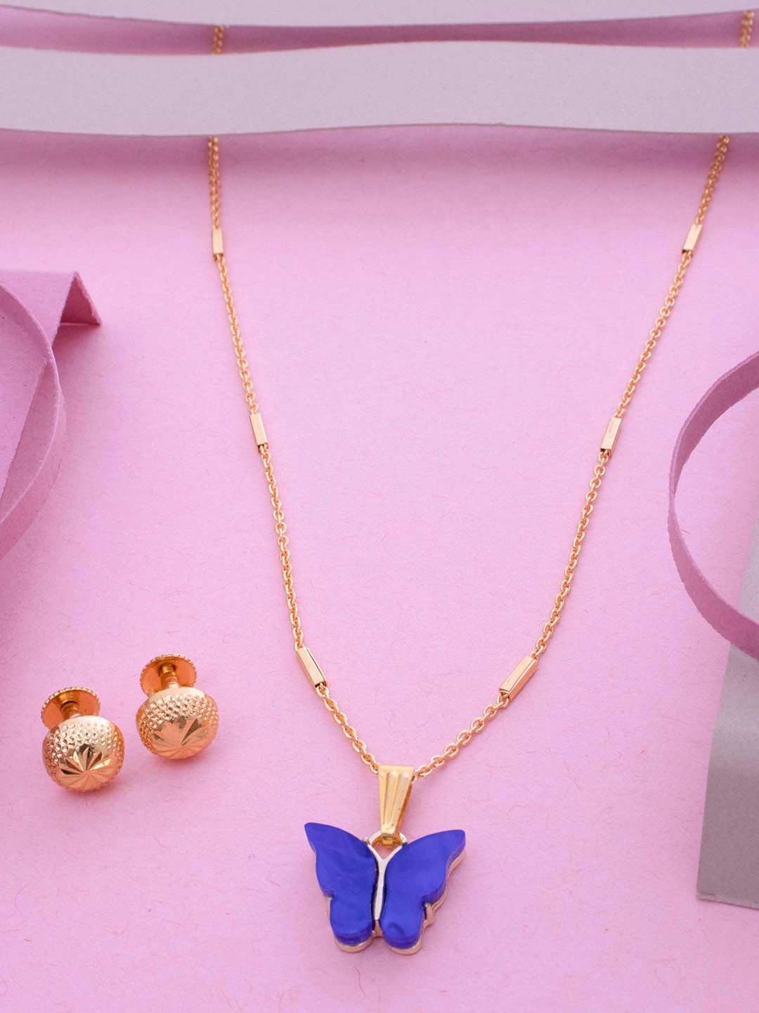 

Ramdev Art Fashion Jwellery Gold-Plated Butterfly Shaped Pendant Jewellery Set