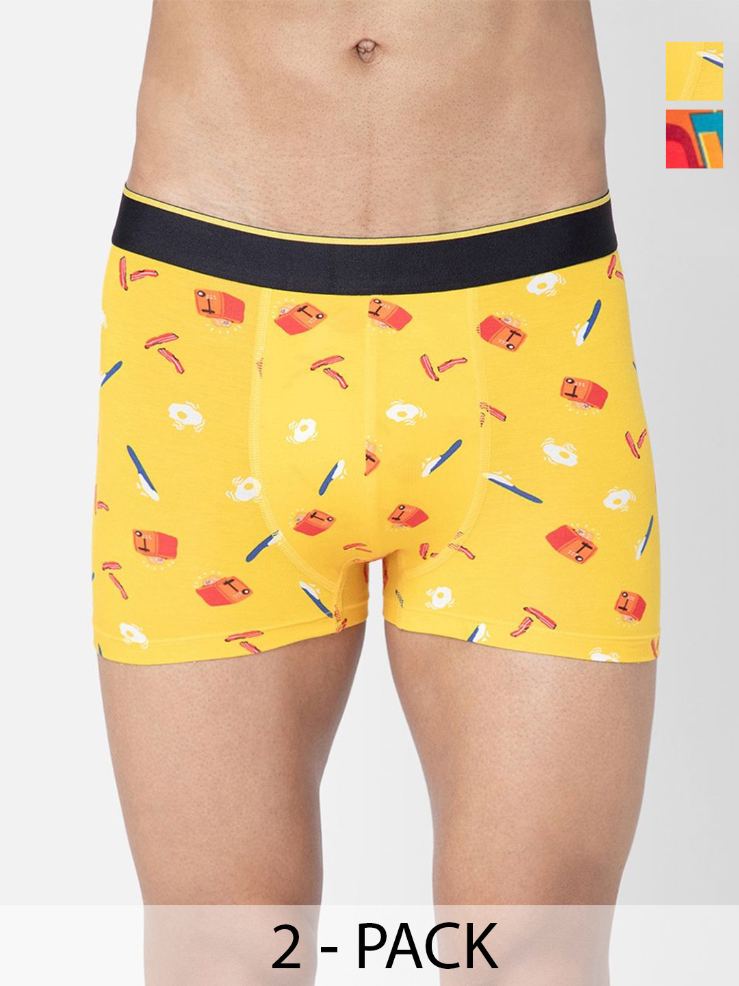 

Bummer Men's Pack Of 2 Printed Micro Modal Trunks Underwear TRBRECB02S-Brekkie, Casablanka, Yellow