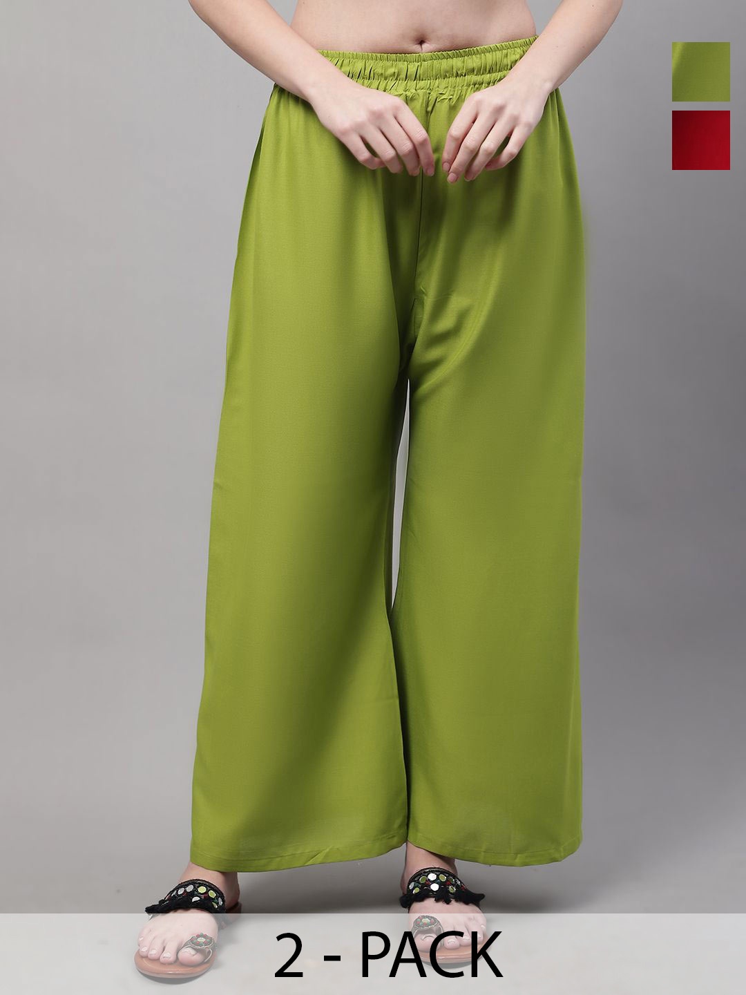 

Valles365 by S.C. Women Pack Of 2 Flared Ethnic Palazzos, Green