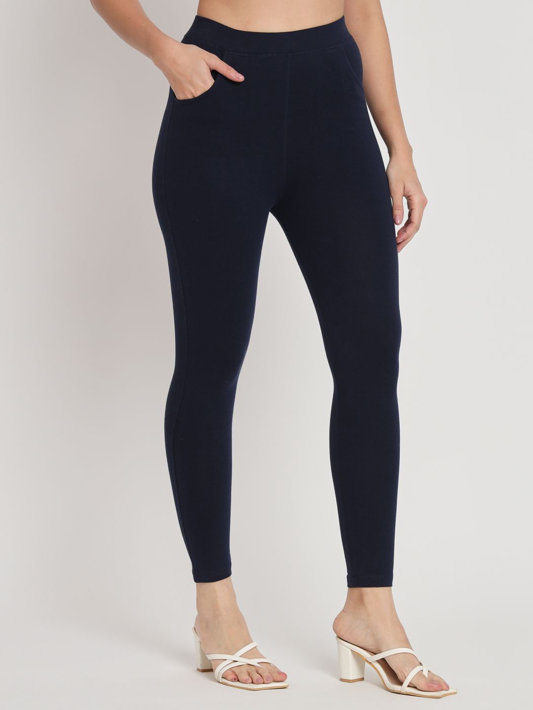 

thread plus Cotton Ankle Length Leggings, Navy blue
