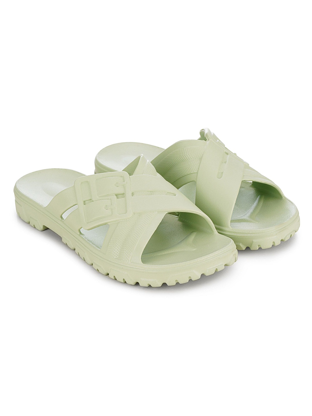 

Hoppa Women Self Design Sliders, Green