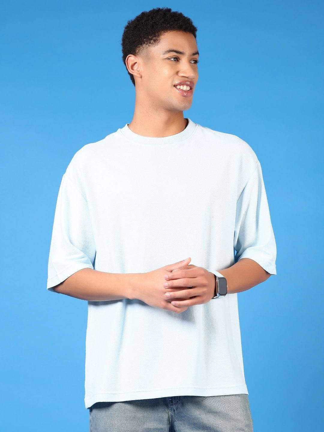 

V-Mart Men Solid Round Neck Cotton Relaxed Fit T-shirt, Blue