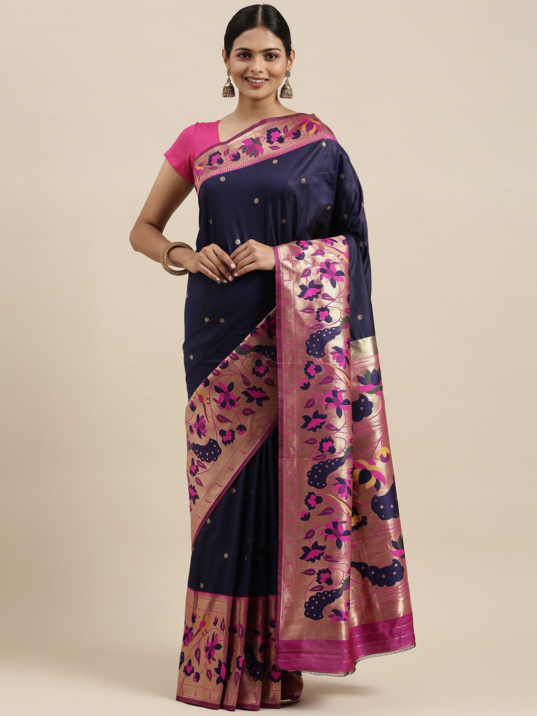 

DIVASTRI Ethnic Motifs Woven Design Zari Saree, Navy blue
