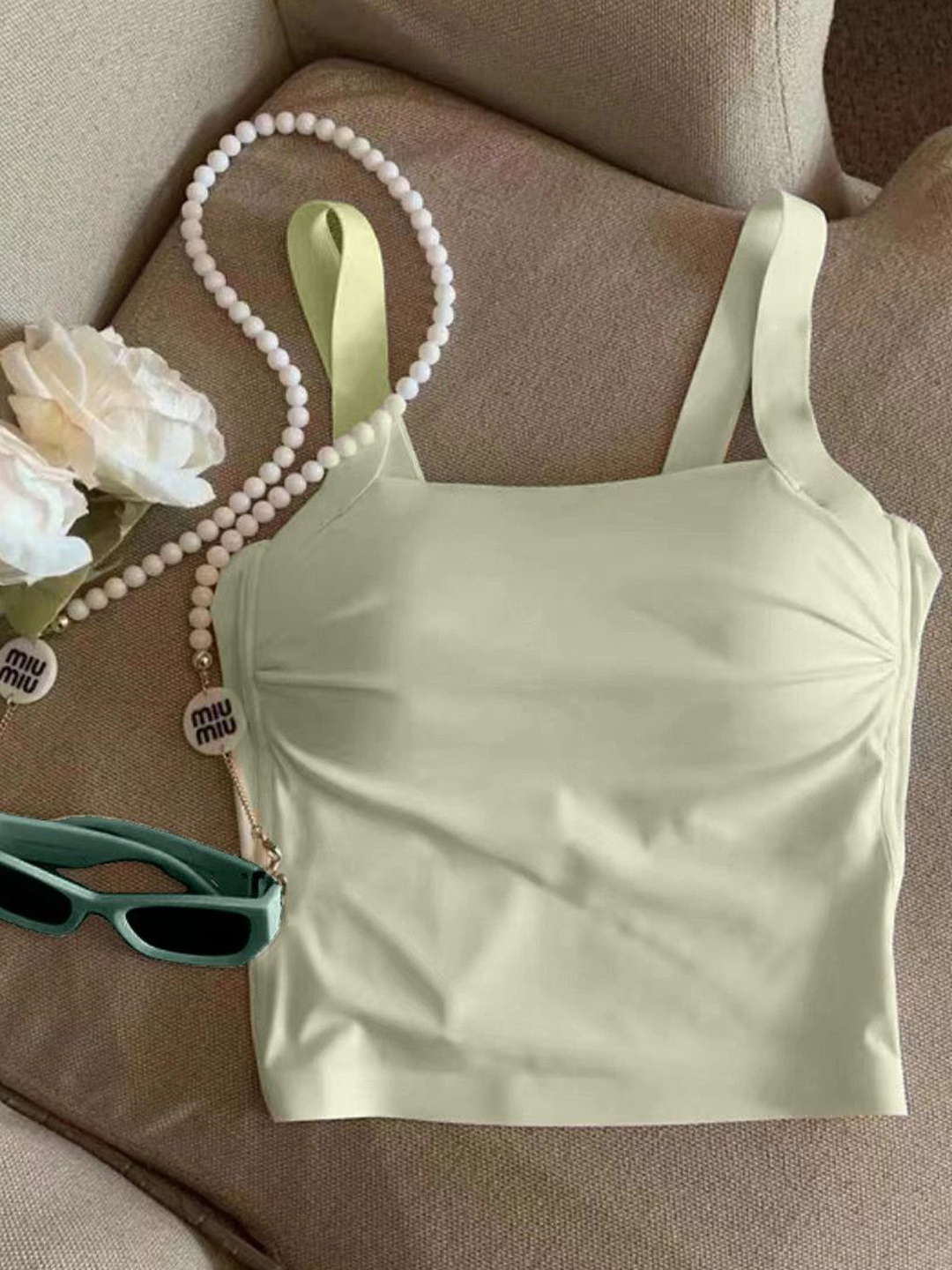 

Alamode By Akanksha Pista Green Mimi Seamless Tank Tops with Inbuilt Bra