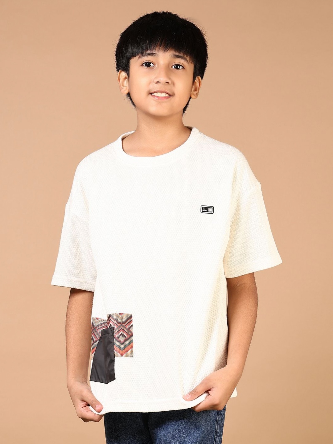 

V-Mart Boys Self Design Round Neck Cotton Oversized T-shirt, White