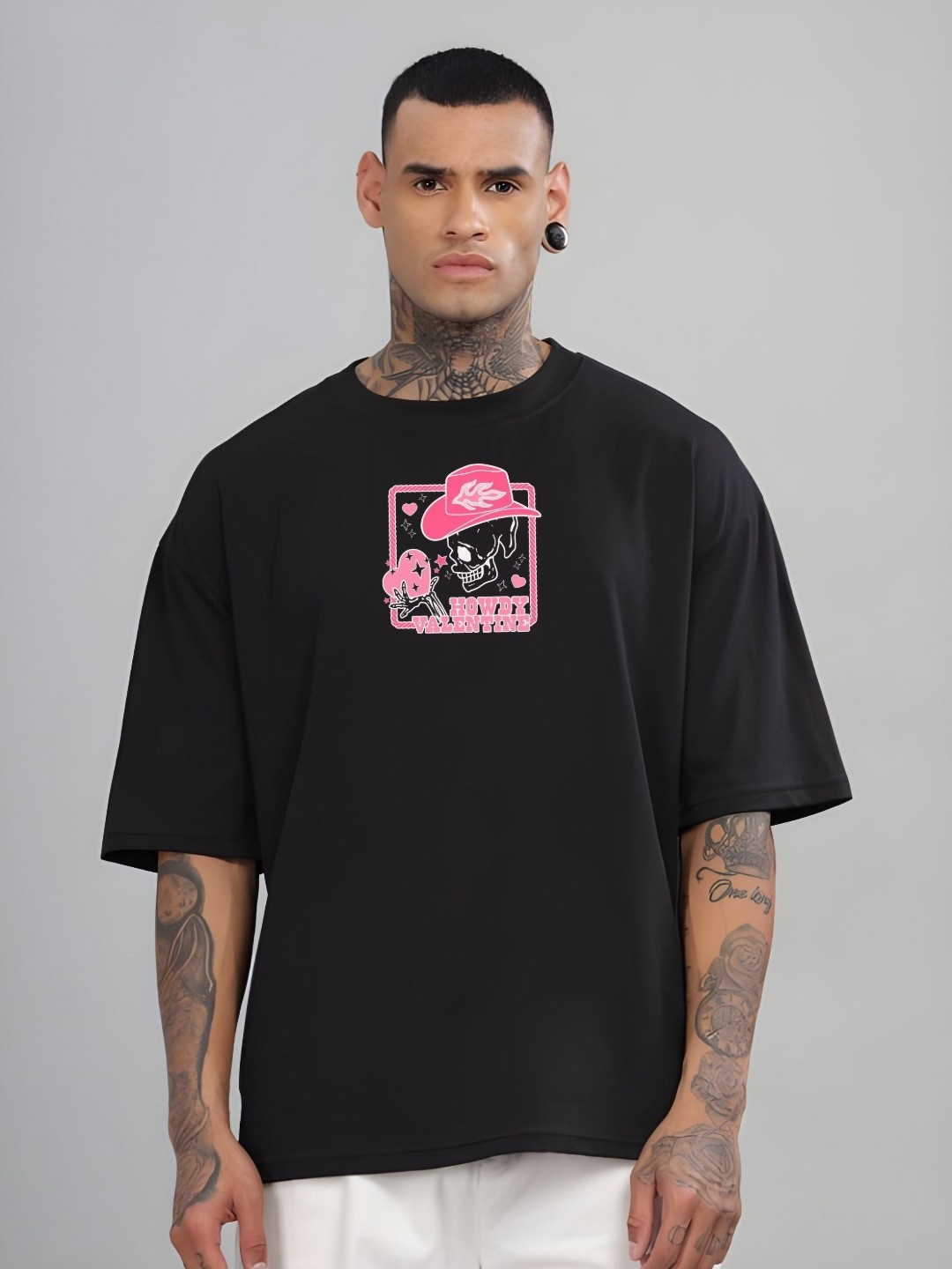 

Moda Rapido Men Graphic Printed Round Neck Cotton Oversized T-shirt, Black