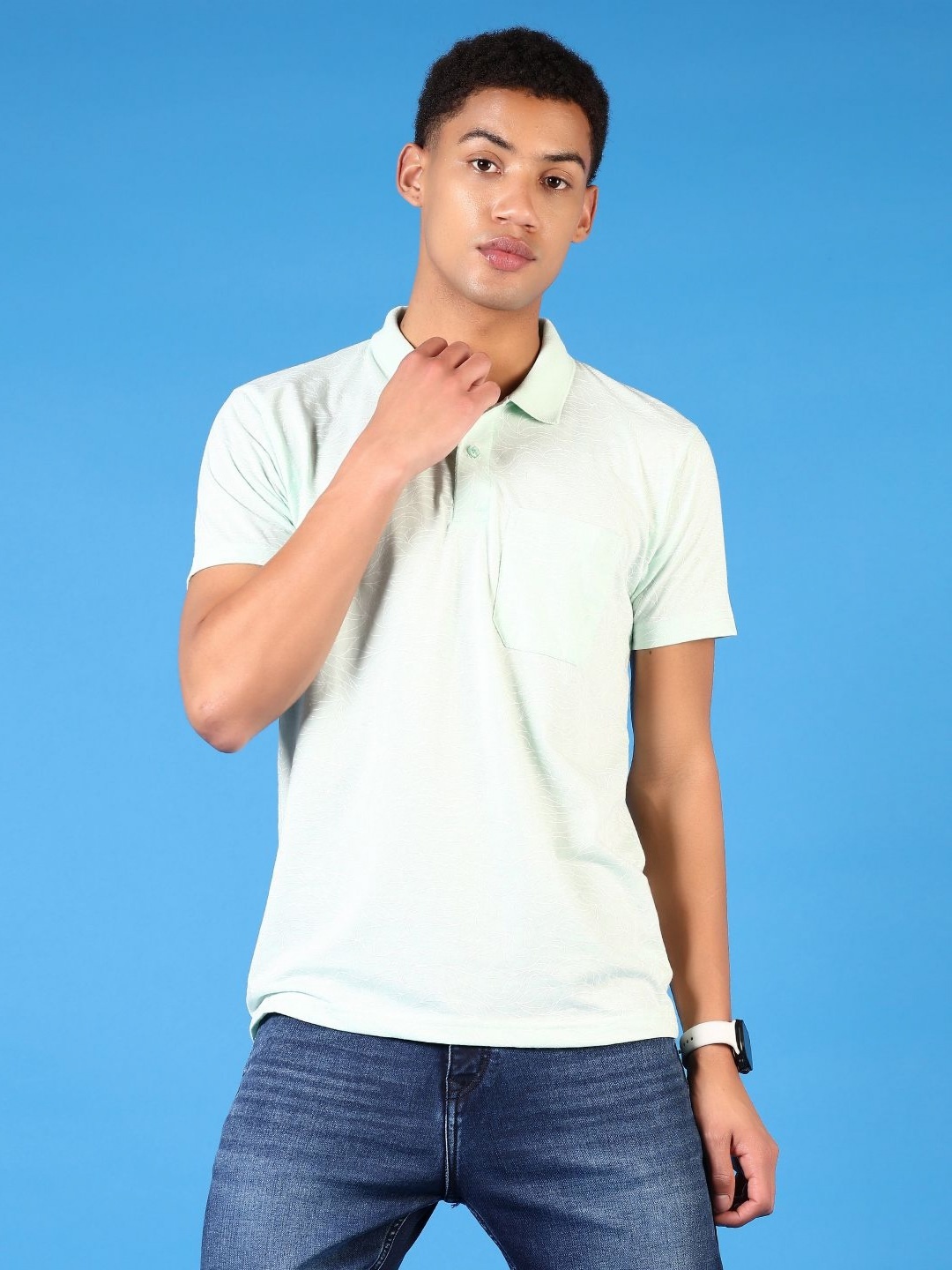 

V-Mart Men Abstract Printed Polo Collar Cotton T-shirt, Green