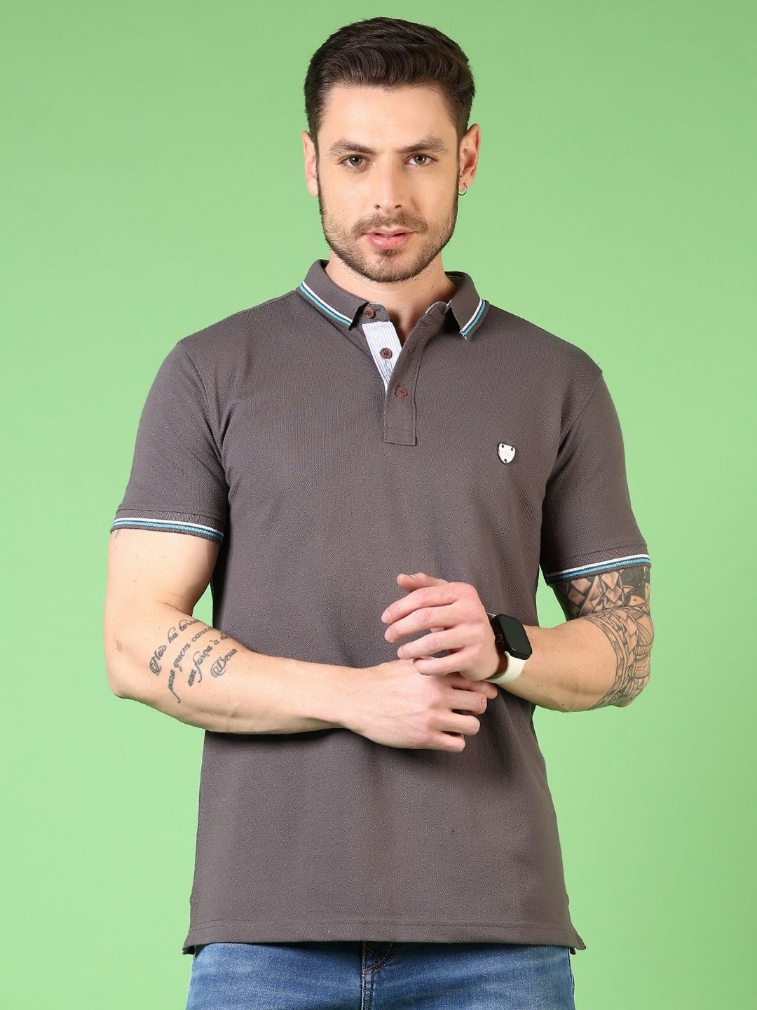 

V-Mart Men Solid Polo Collar Cotton T-shirt, Grey