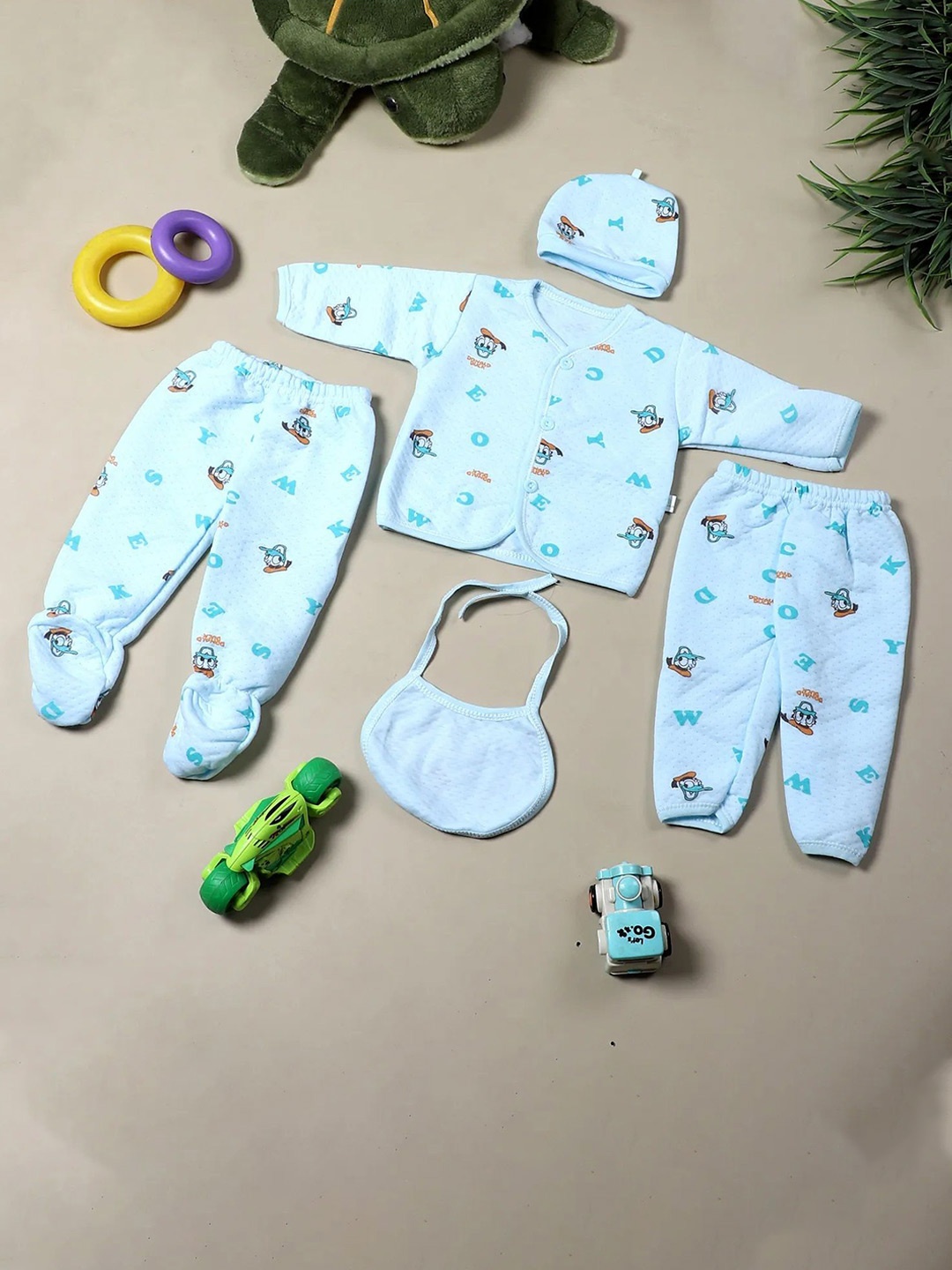 

NeonateCare Kids Set Of 5 Printed Baby Apparel Gift Set, Blue