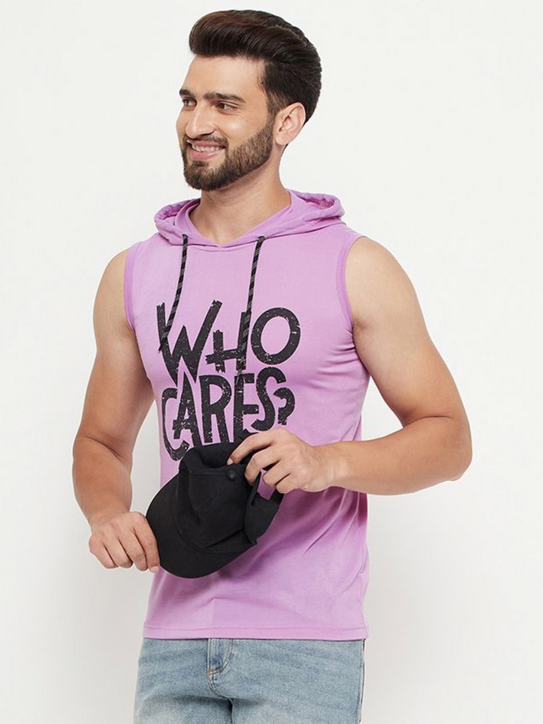 

RELANE Men Typography Printed Hood Cotton T-shirt, Lavender