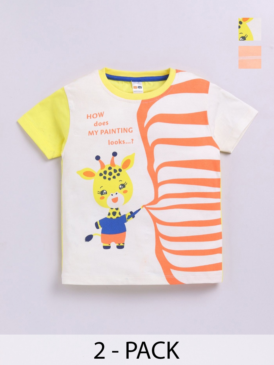 

LITTLE NINJA Boys Pack Of 2 Graphic Printed Round Neck Cotton T-shirts, Yellow