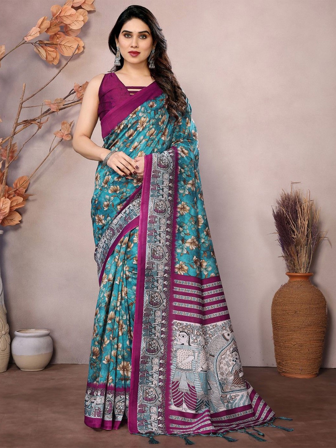 

KALINI Floral Printed Saree, Blue