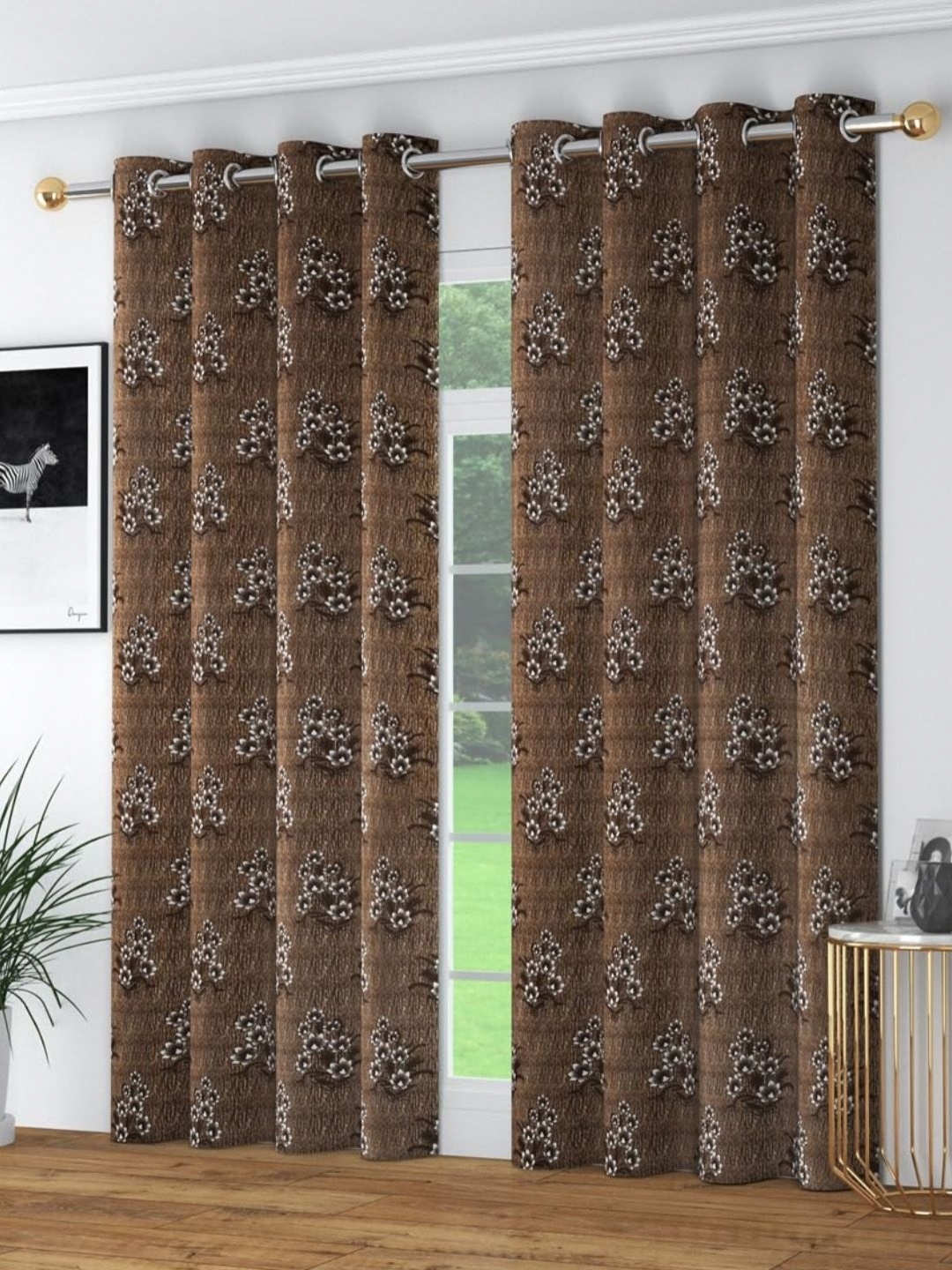 

bsb home Coffee Brown 2 Pieces Floral Door Curtain