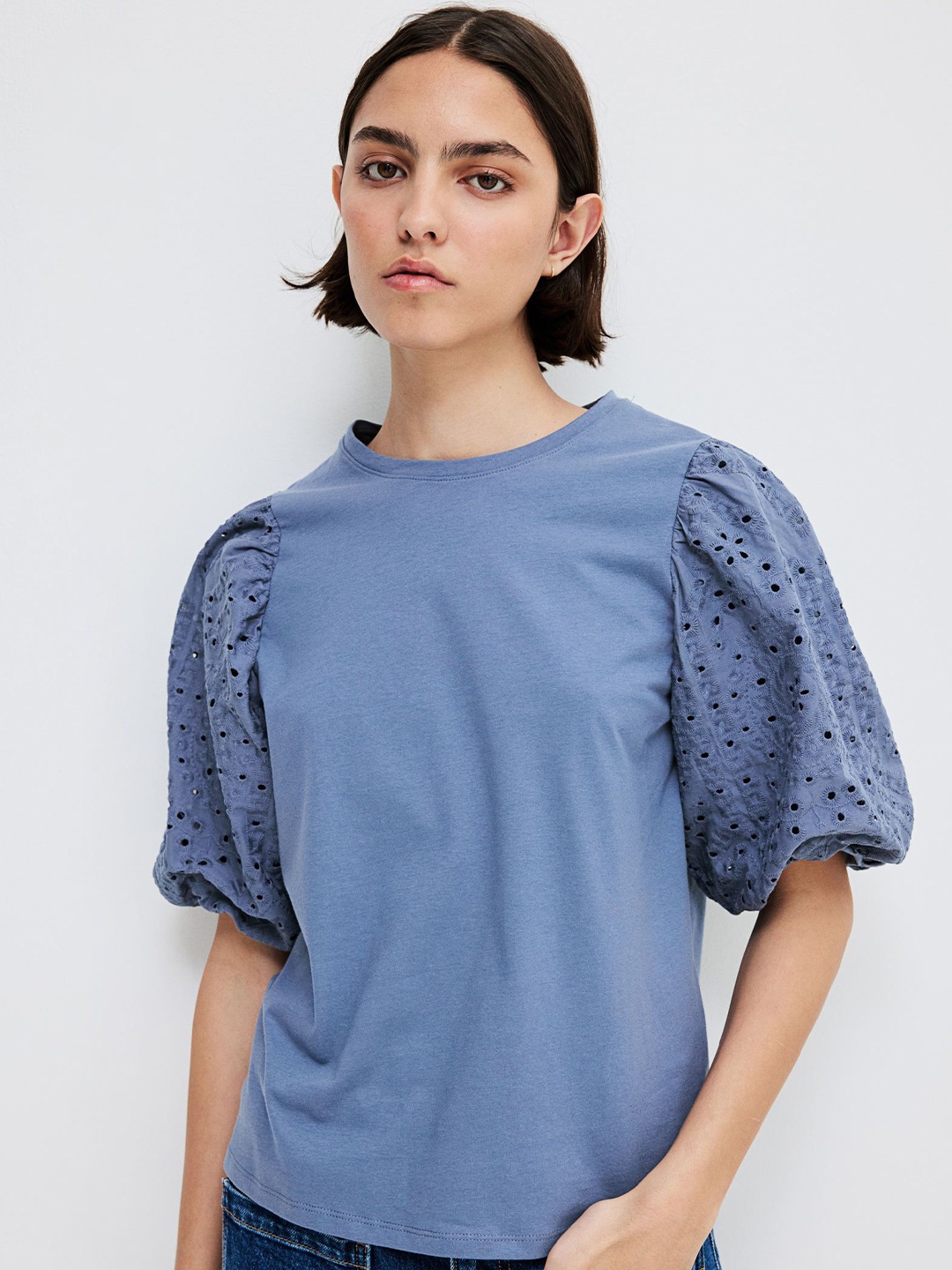 

H&M Balloon-Sleeved Top, Blue