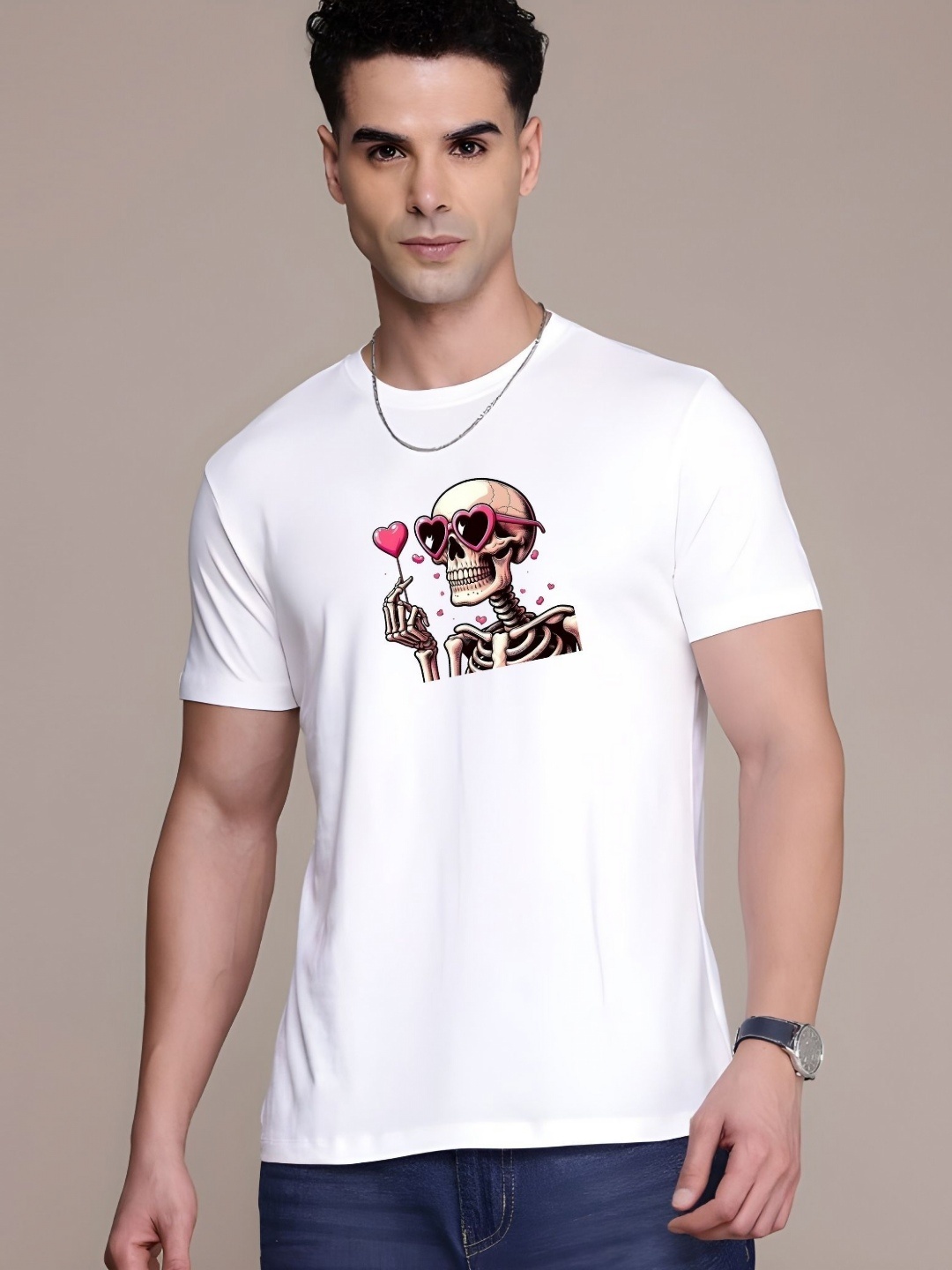 

Moda Rapido Men Graphic Printed Round Neck Cotton T-shirt, White