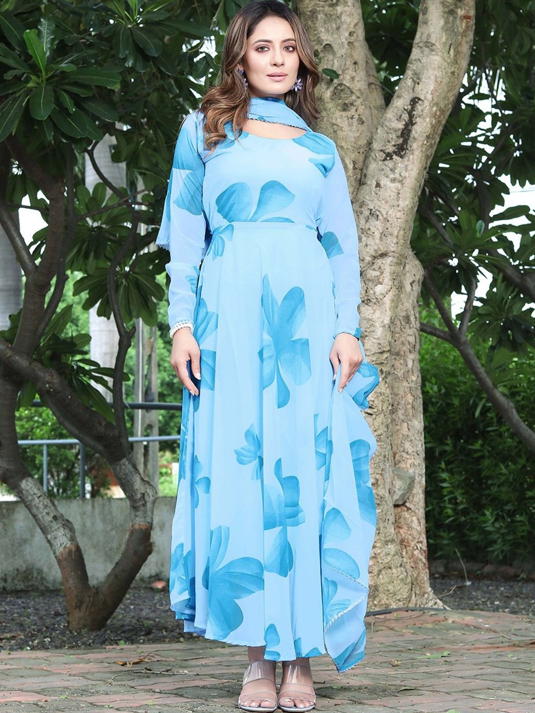 

Jash Creation Women Floral Printed Cotton Dress With Dupatta, Blue