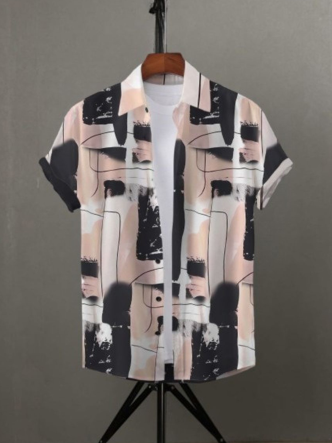 

iCome Men Slim Fit Spread Collar Abstract Printed Casual Shirt, Peach