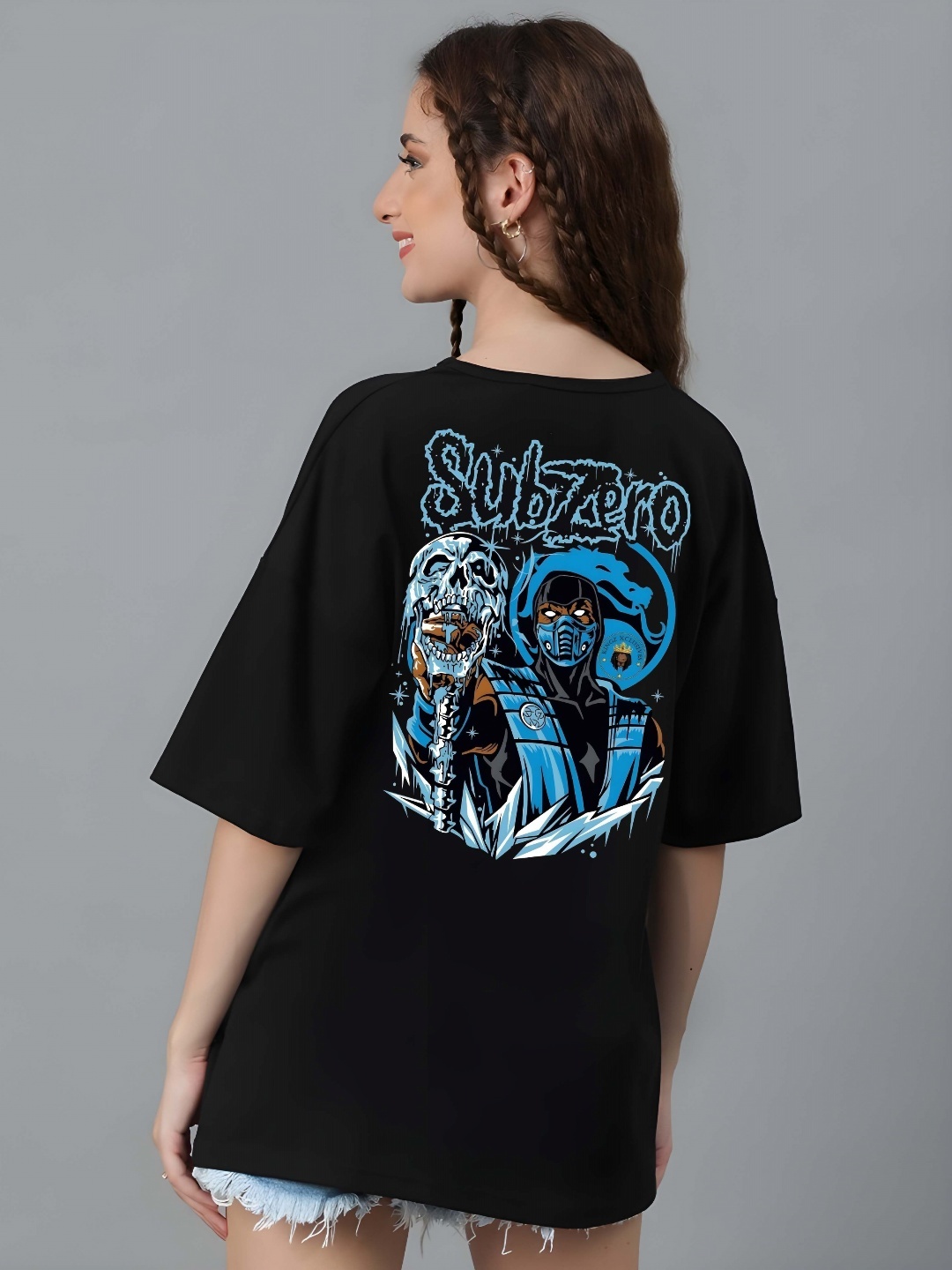 

SZN Women Graphic Printed Round Neck Cotton Oversized T-shirt, Black