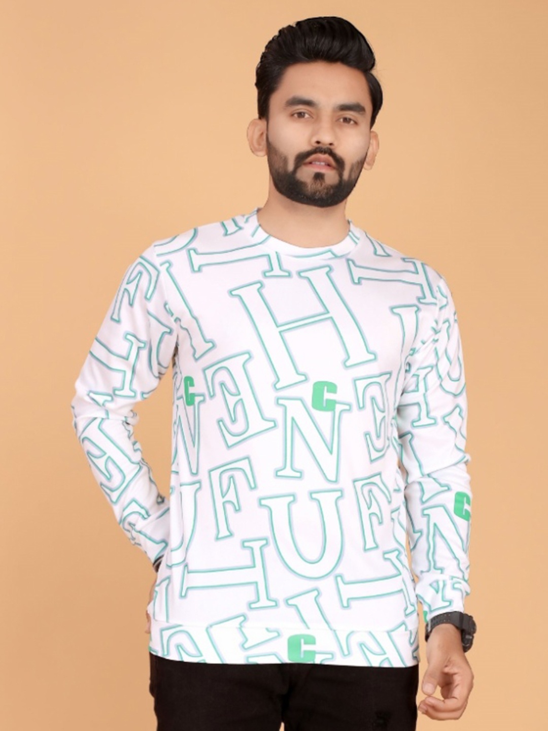

FABRIPPLE Men Typography Printed Round Neck Sweatshirt, White