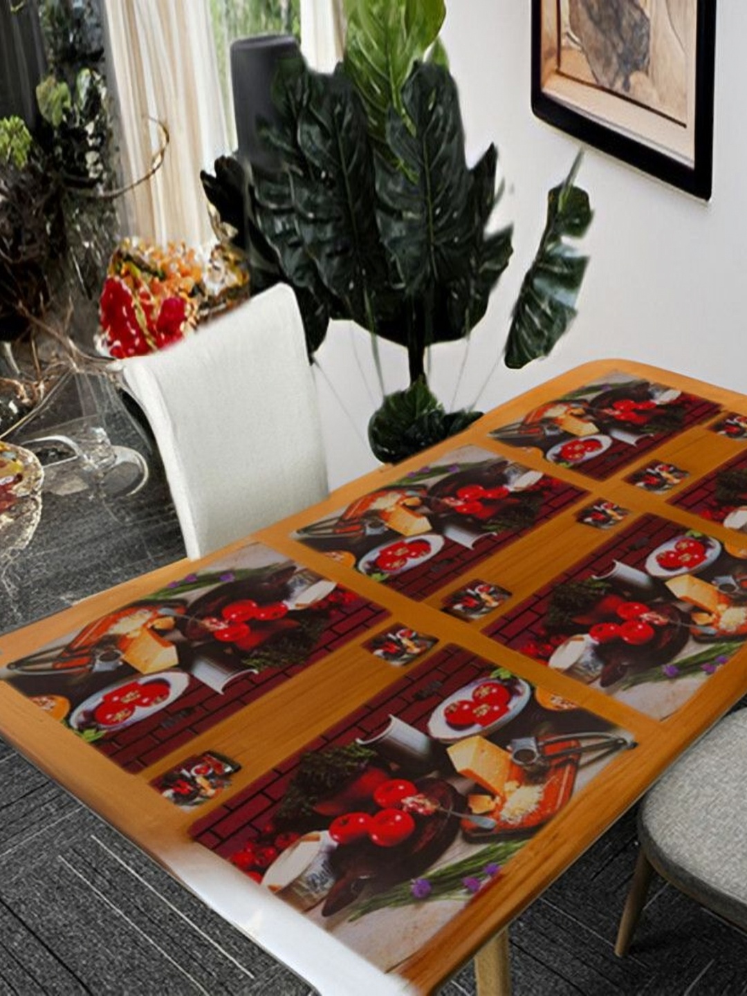 

REVEXO Red & Green 12 Pieces Printed Rectangular Shaped Coasters & Table Placemats