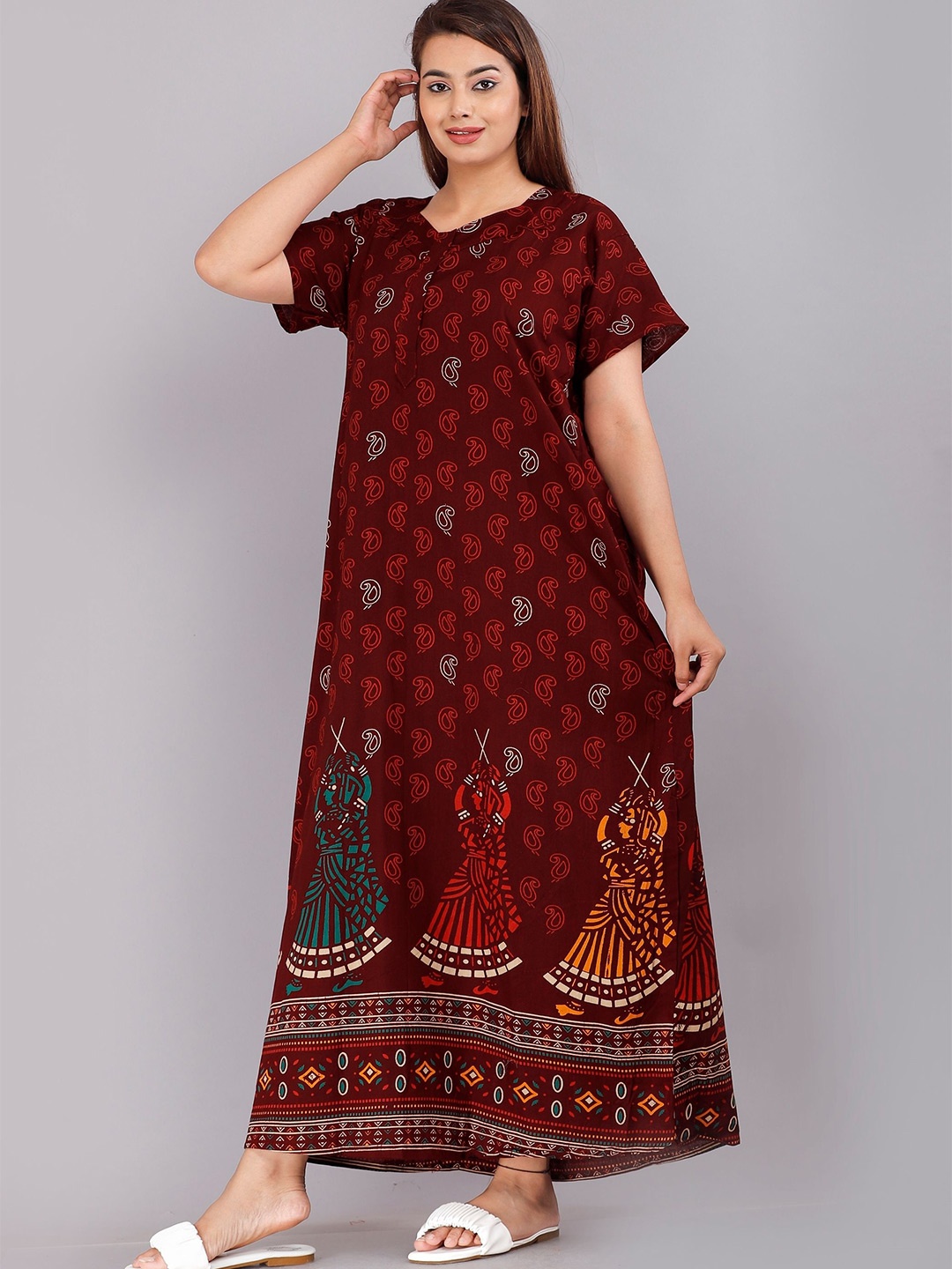 

PR PINK ROYAL Printed Maxi Nightdress, Maroon