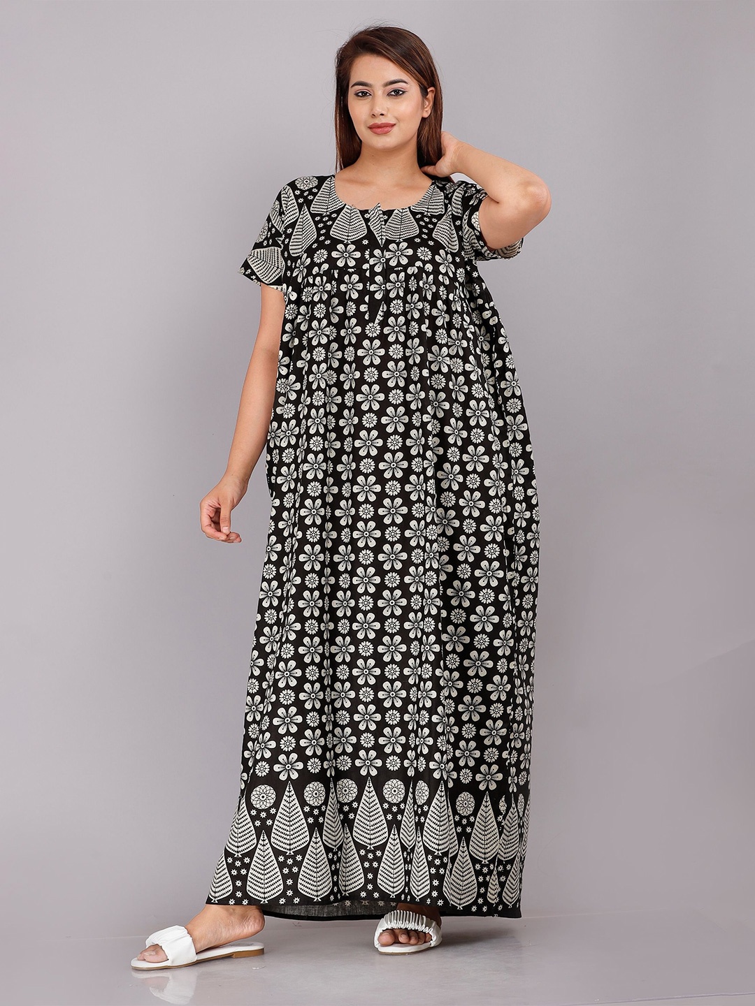 

PR PINK ROYAL Printed Maxi Nightdress, Black