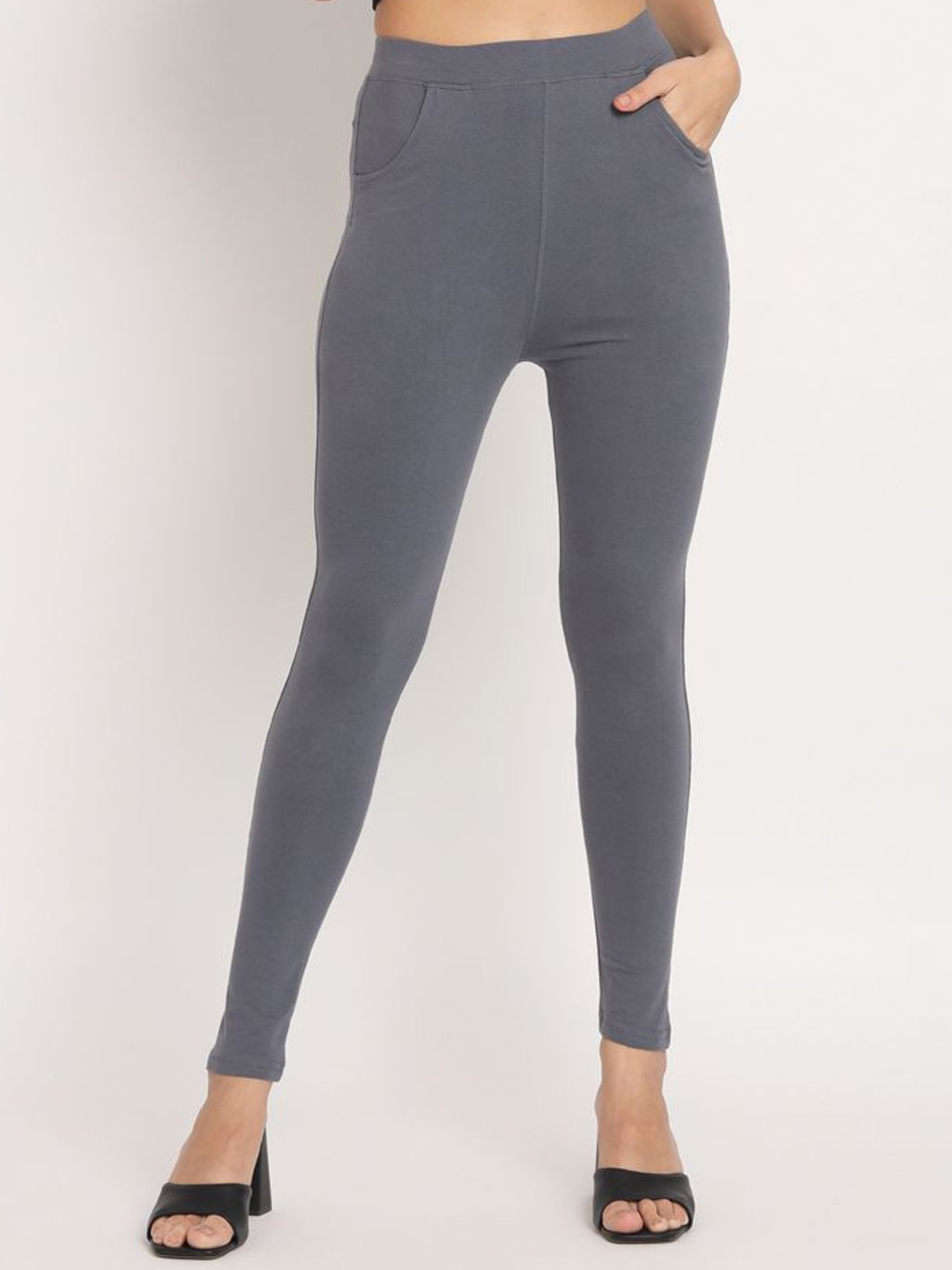 

thread plus Cotton Ankle Length Leggings, Grey