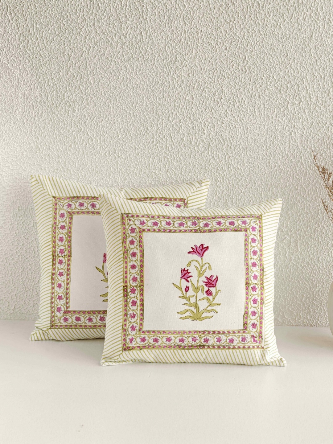 

Atrangi Studio 2 Pieces Floral Printed Square Cushion Covers, Beige