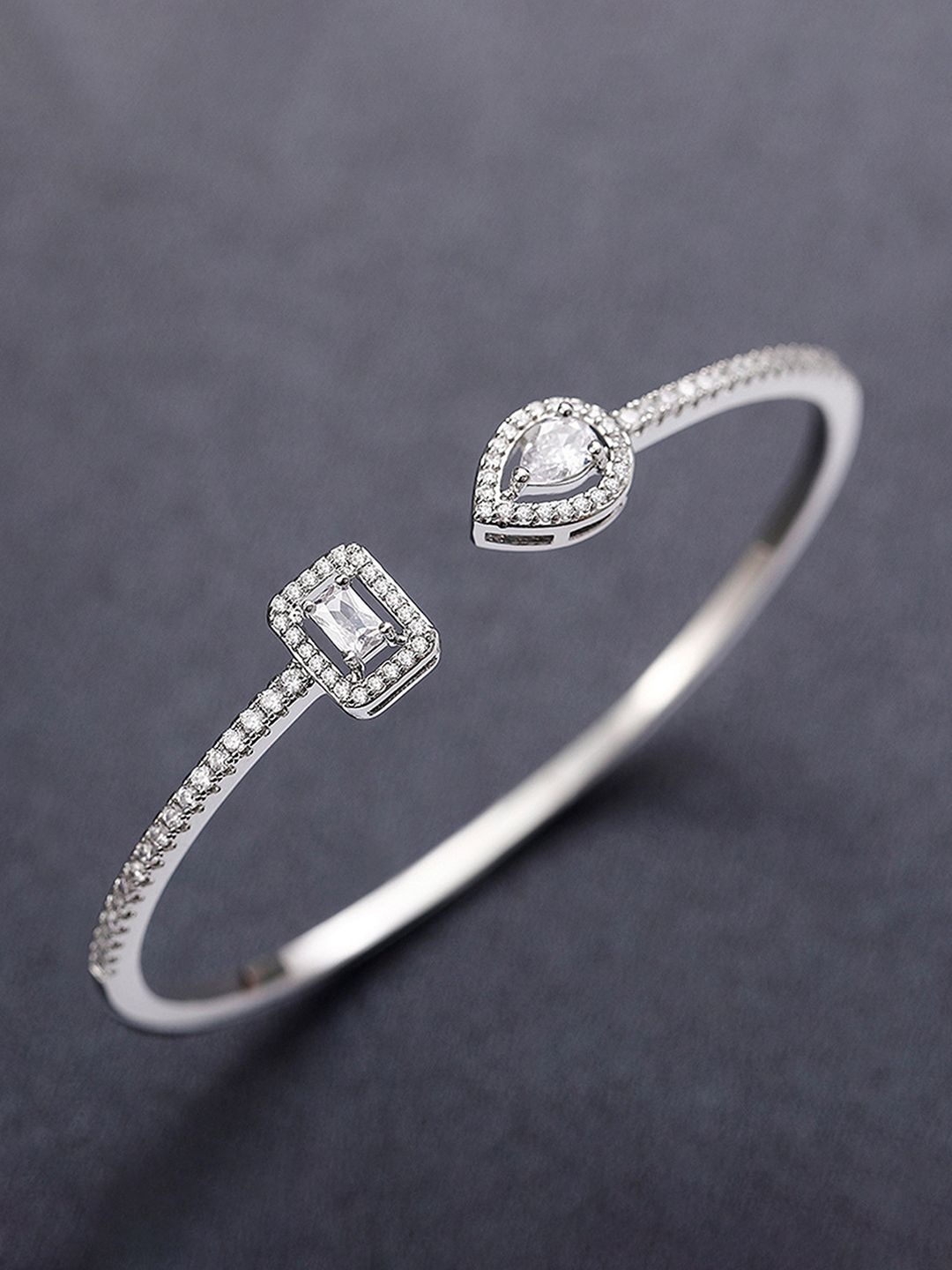 

Peora Women Cubic Zirconia Silver-Plated Cuff Bracelet