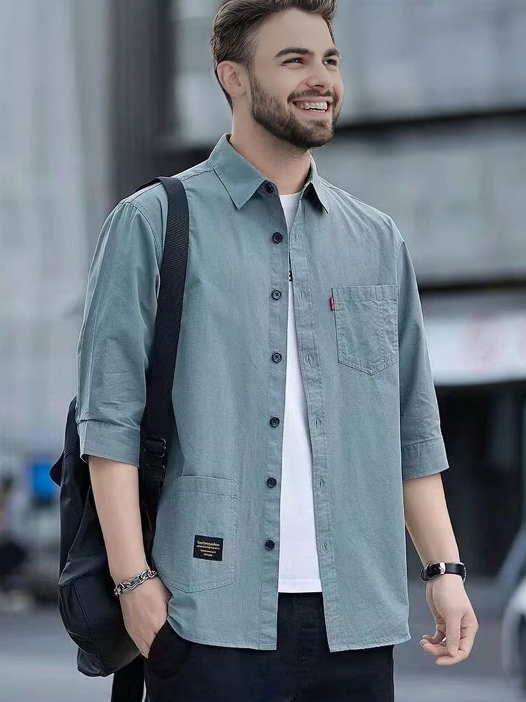

StyleCast Men Relaxed Fit Spread Collar Solid Casual Shirt, Blue