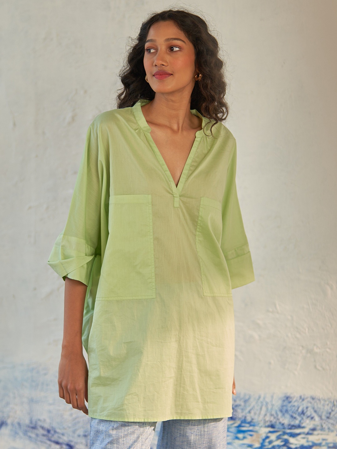 

Canoopi Cotton A-Line Longline Top, Green