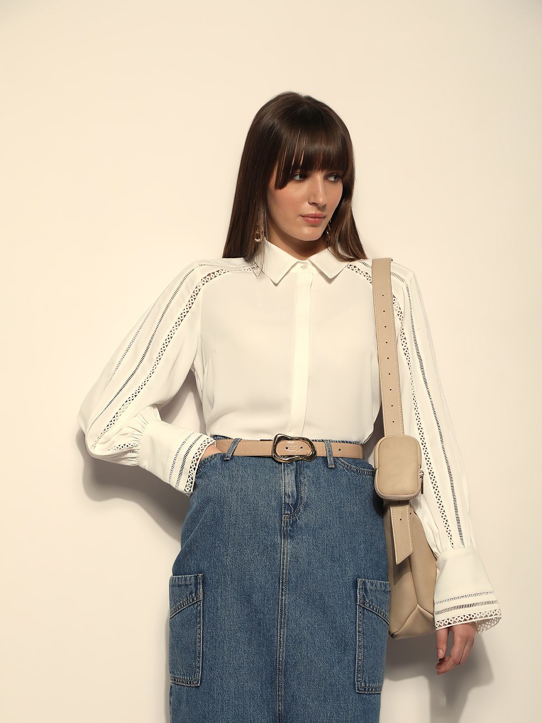 

Vero Moda Women Spread Collar Textured Casual Shirt, Off white