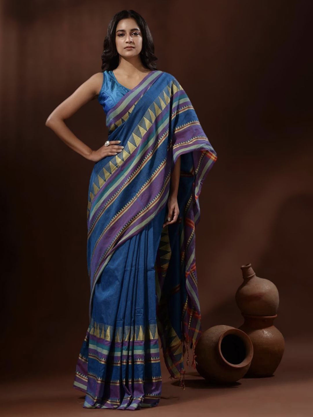 

SRILOK Woven Design Pure Cotton Handloom Khadi Saree, Blue