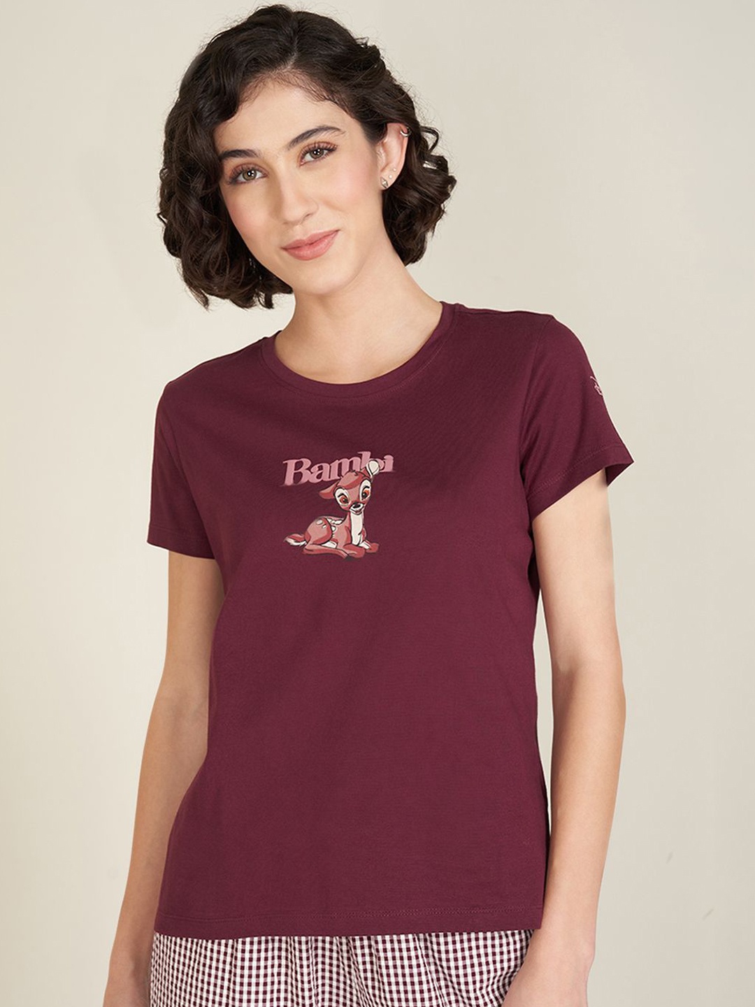 

Dreamz by Pantaloons Women Printed Pure Cotton Lounge T-Shirt, Purple