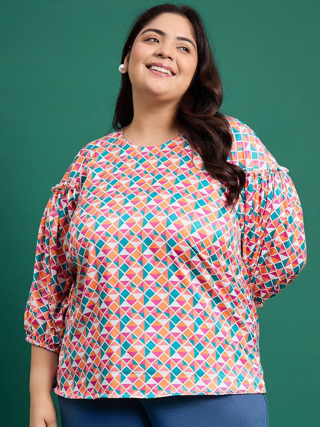 

DressBerry Curve Women Geometric Printed Round Neck Top, Pink