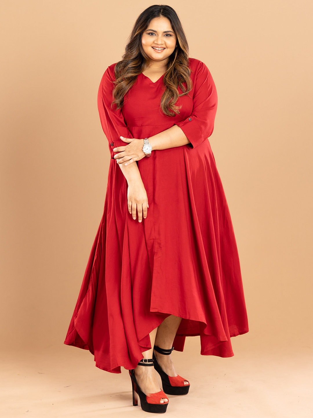 

EASY 2 WEAR Plus Size Fit and Flare Midi Dress, Red