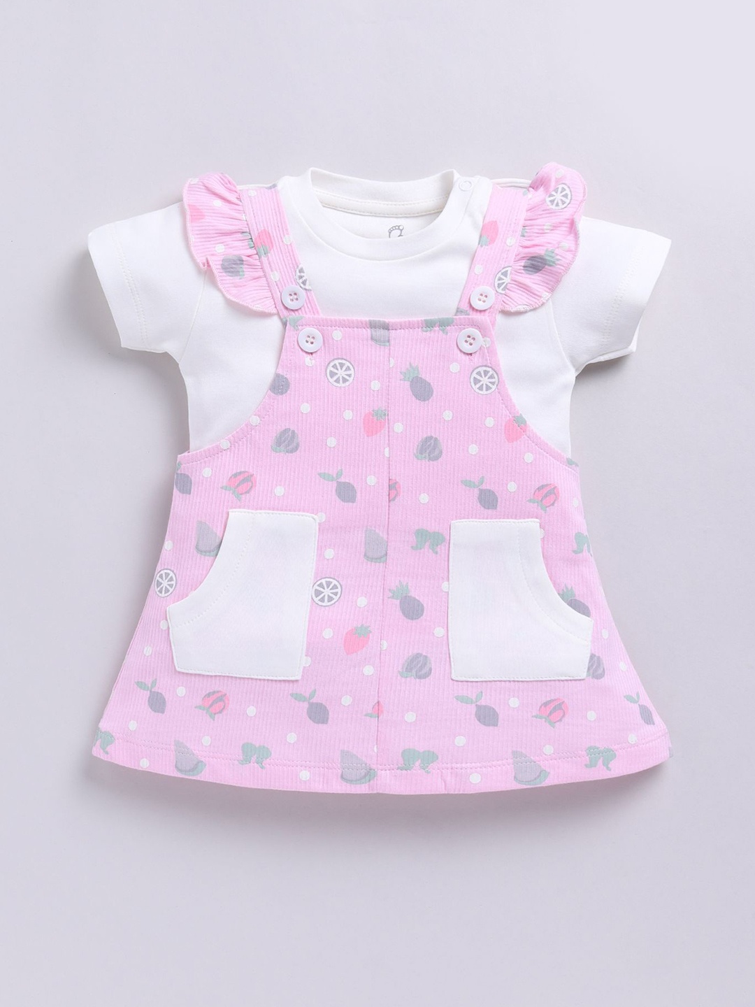 

BABY GO Girls Cotton Printed Pinafore Dress, Pink