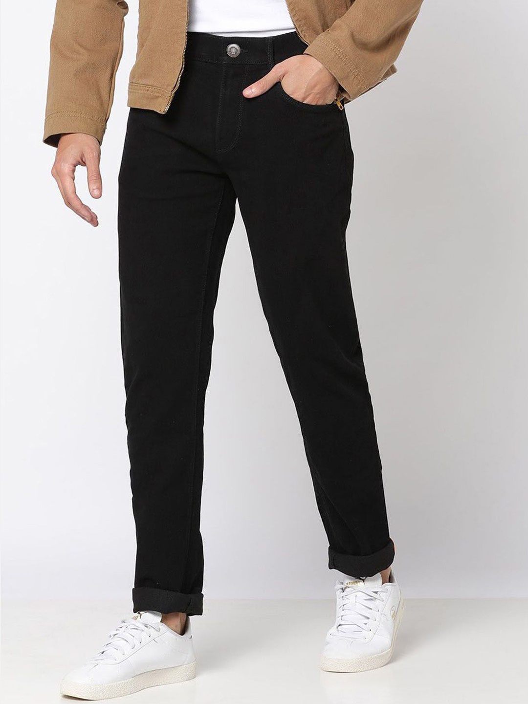

ComfyStyle Men Jean Regular Fit Mid Rise Clean Look Stretchable Jeans, Black