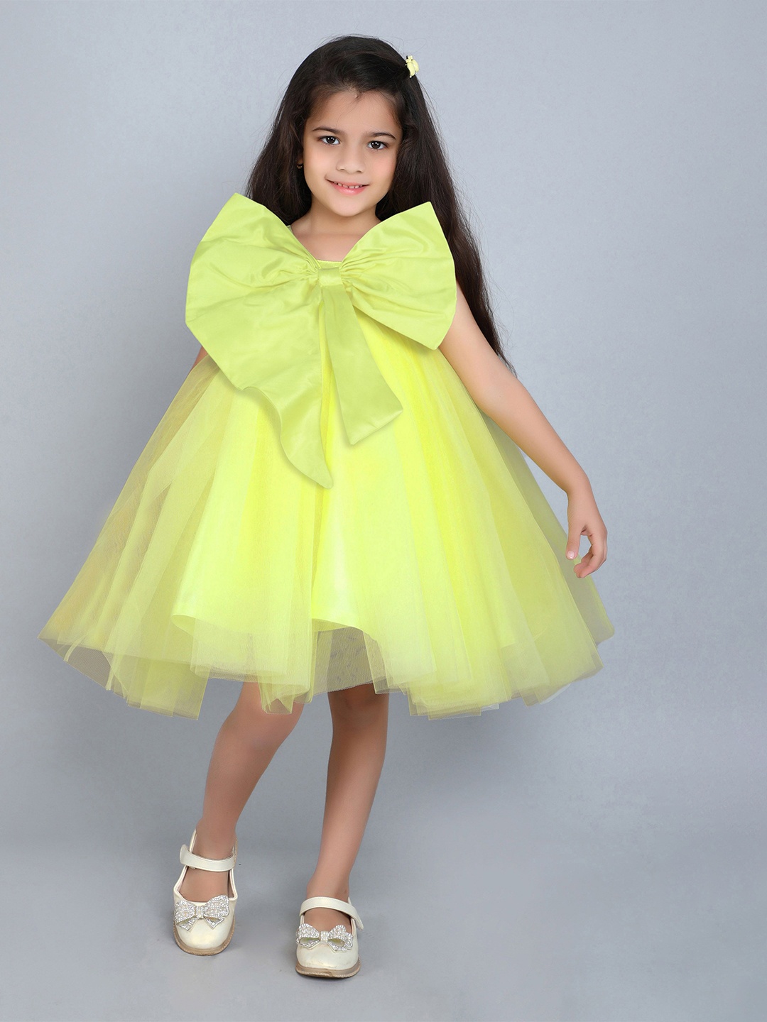 

Pink Chick Girls Round Neck A-Line Tulle Dress, Lime green