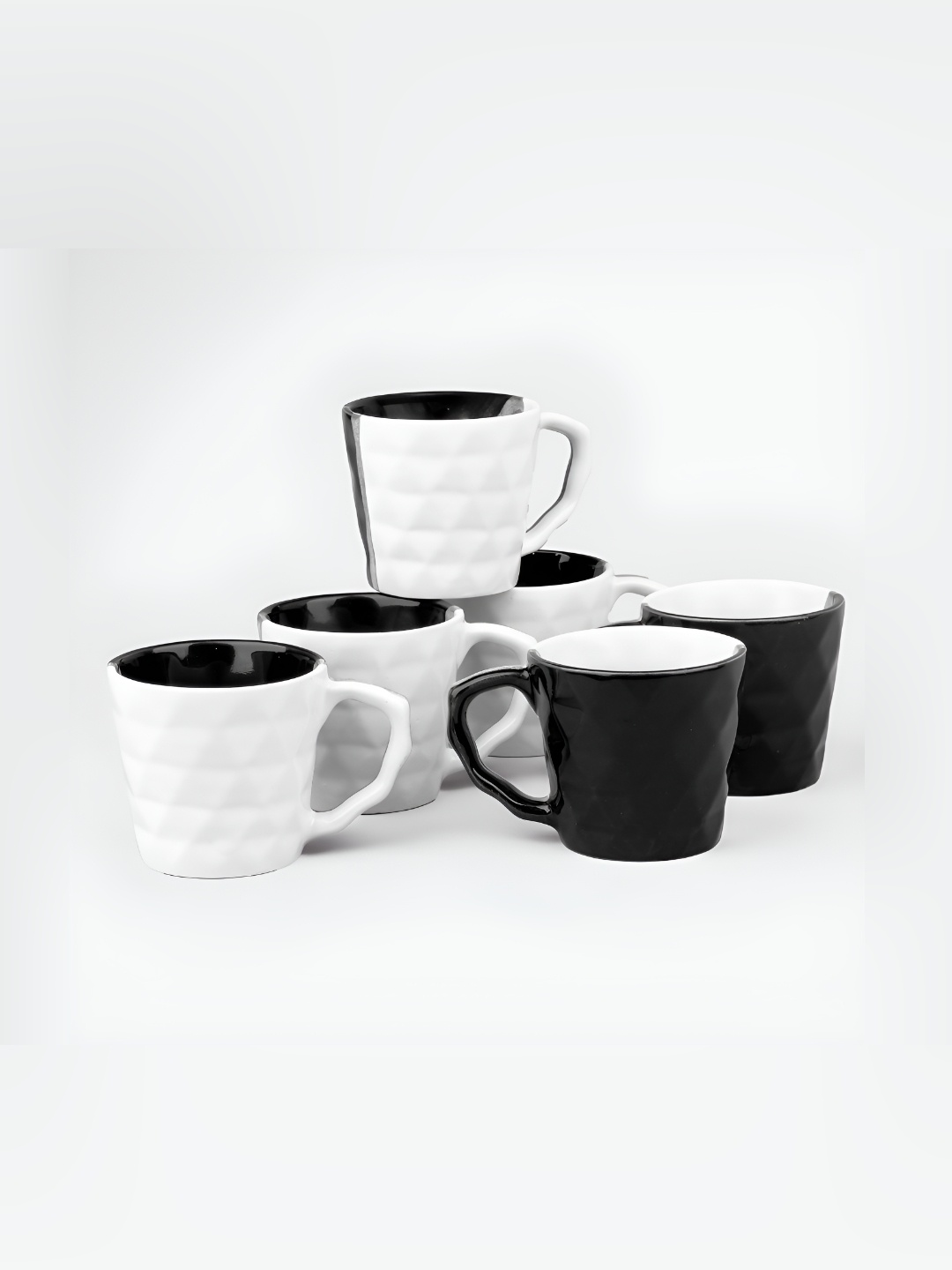 

Storepedia Black & White 6 Pieces Textured Ceramic Glossy Cups-150 ml Each