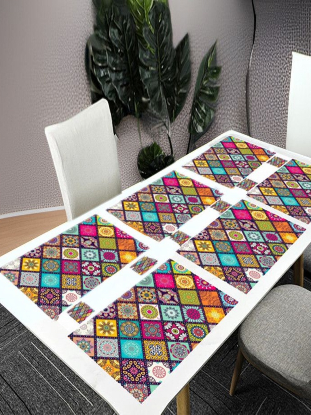 

REVEXO Pink & Yellow 12 Pcs Printed Rectangular Shaped Coasters & Table Placemats