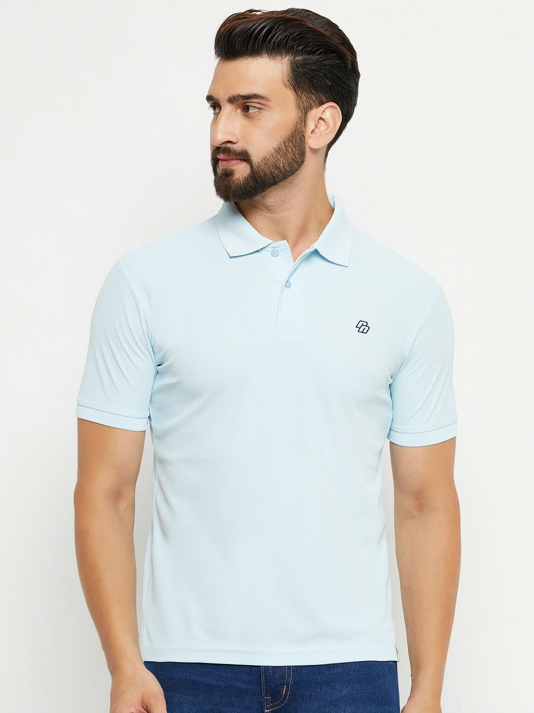 

RENUOVO Men Solid Polo Collar Cotton T-shirt, Turquoise blue