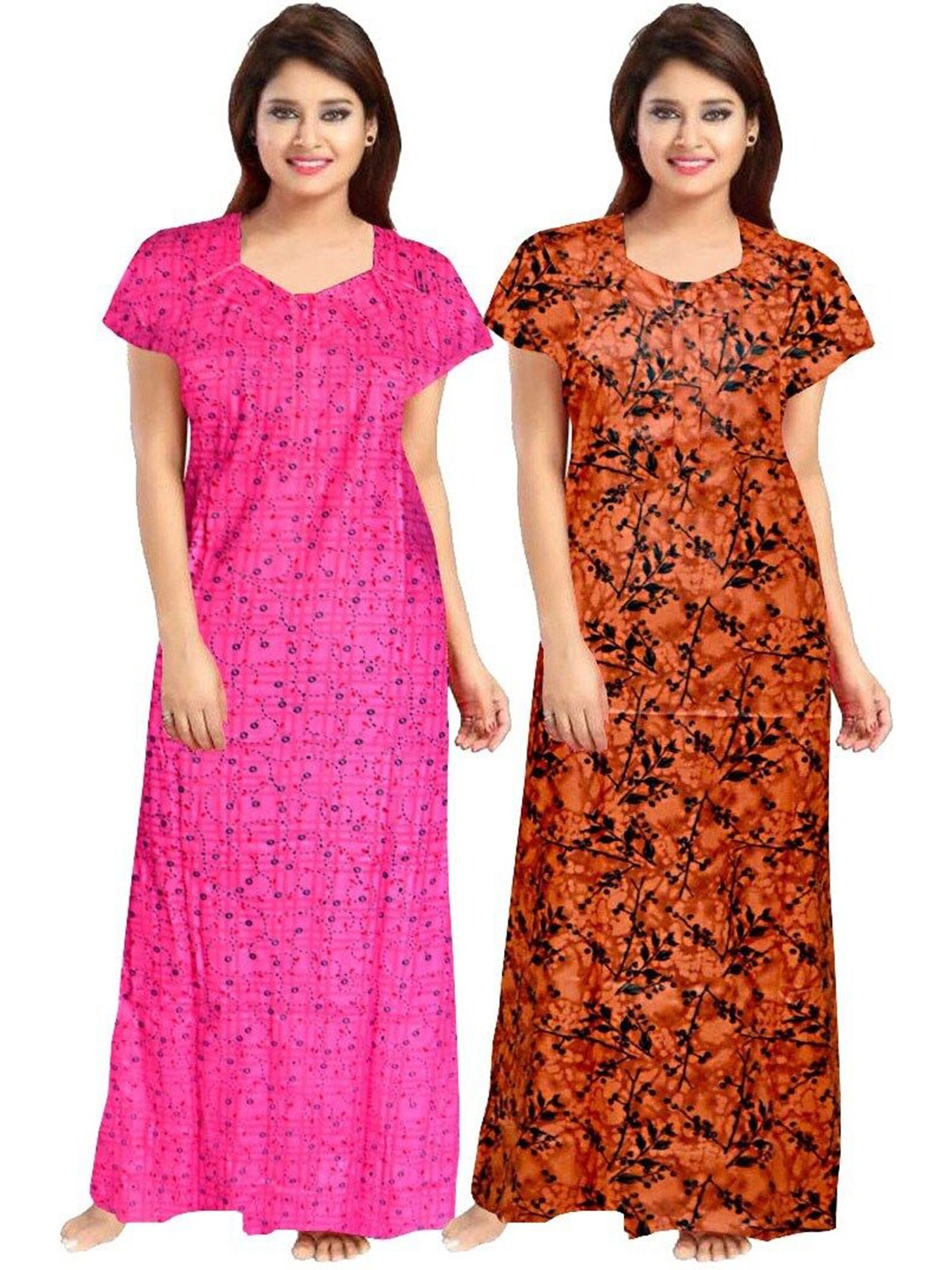 

PR PINK ROYAL Women Pack Of 2 Printed Maxi Nightdress