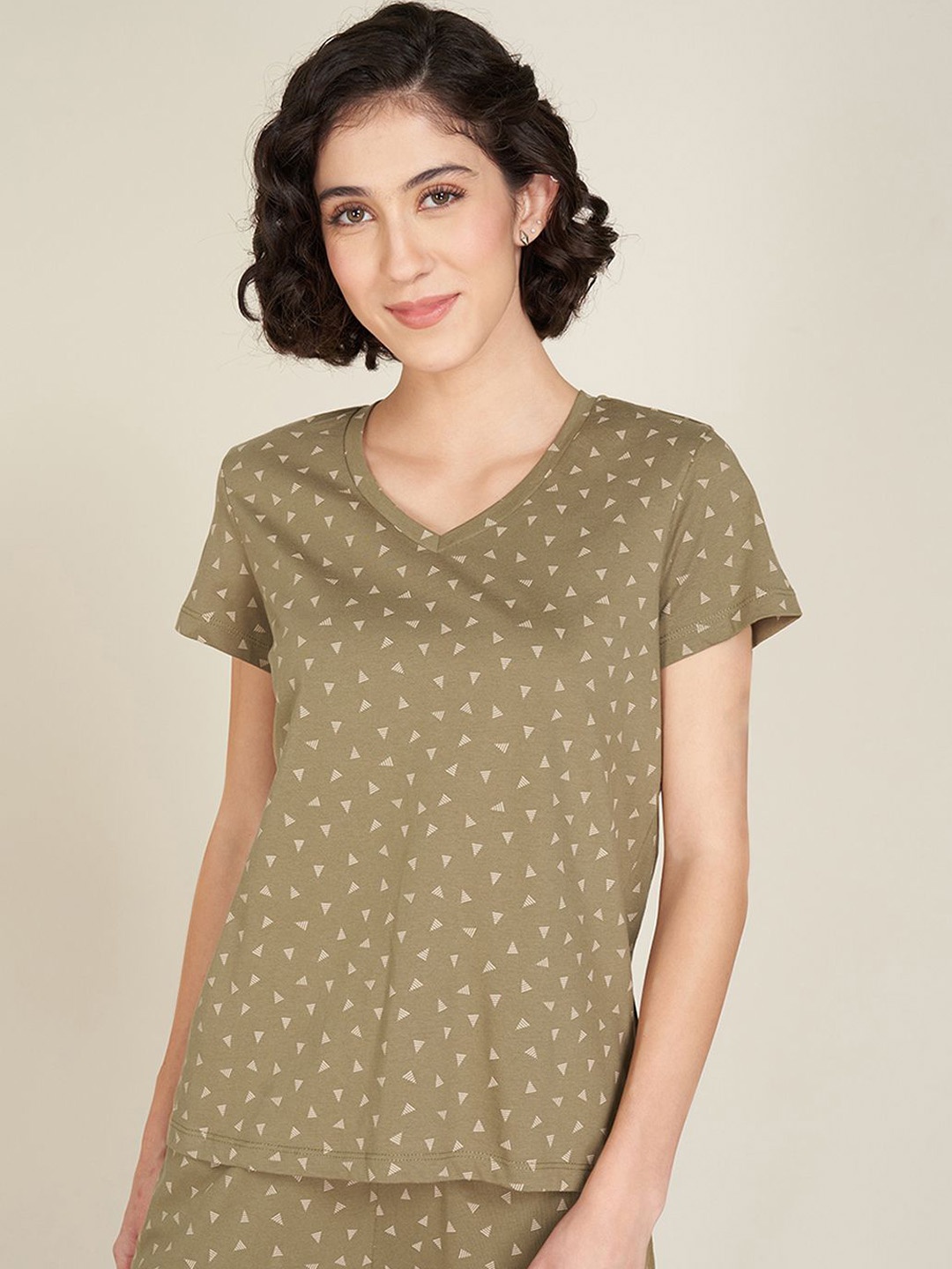 

Dreamz by Pantaloons Women Printed Pure Cotton Lounge T-Shirt, Olive