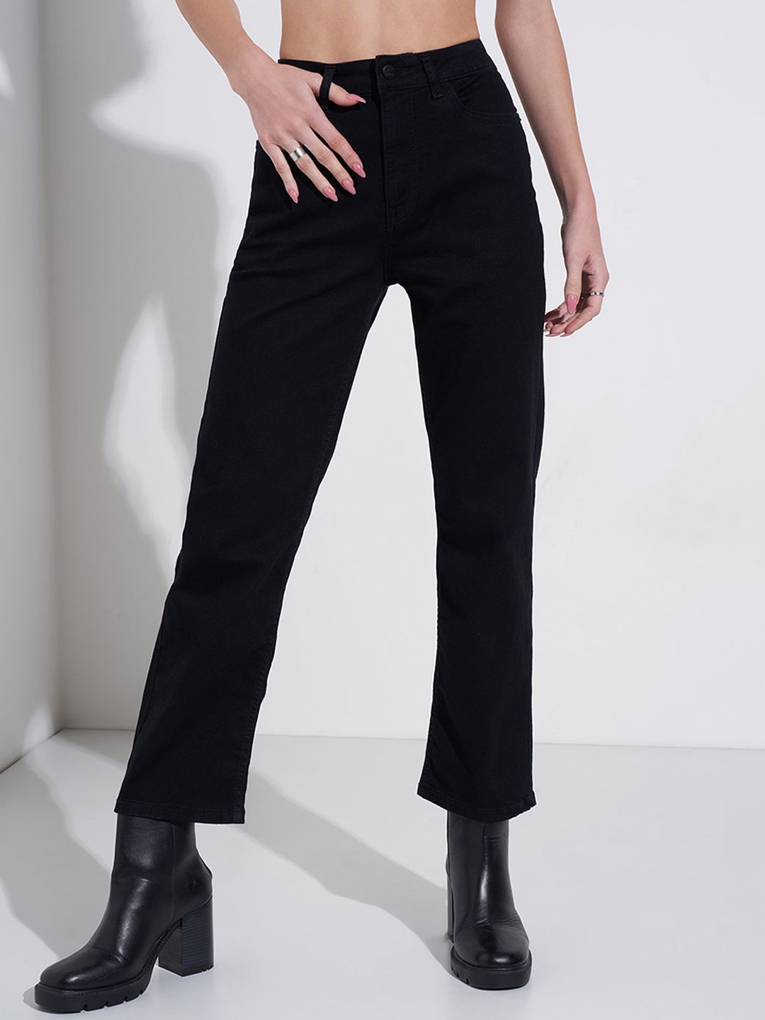 

SF JEANS by Pantaloons Women Straight Fit High-Rise Jeans, Black