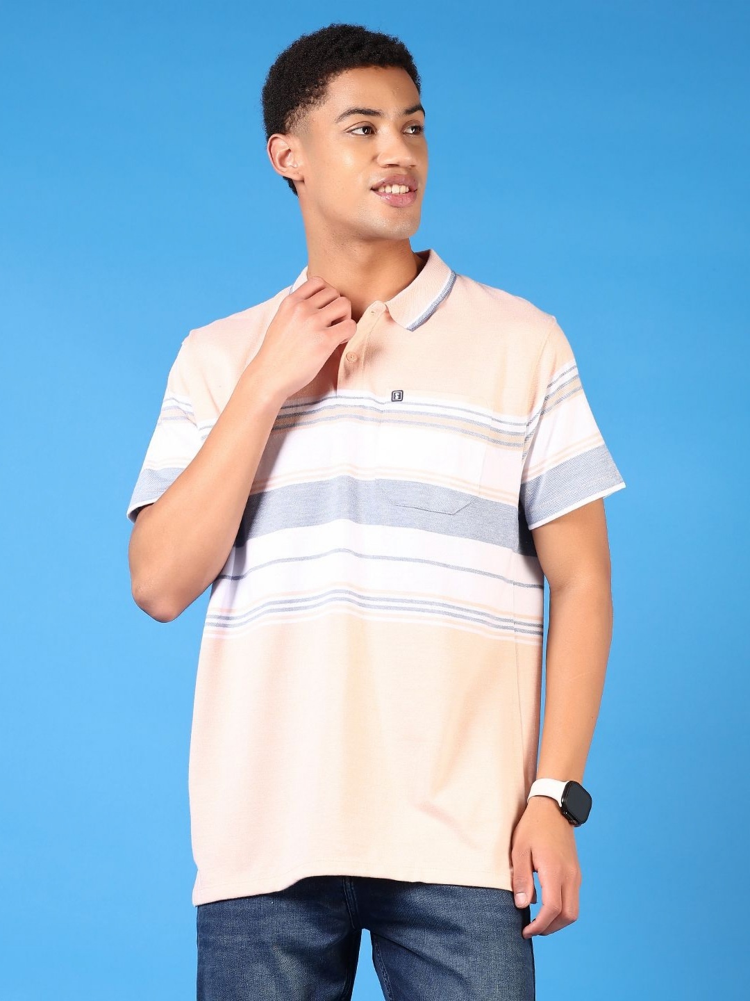 

V-Mart Men Striped Polo Collar Cotton T-shirt, Orange