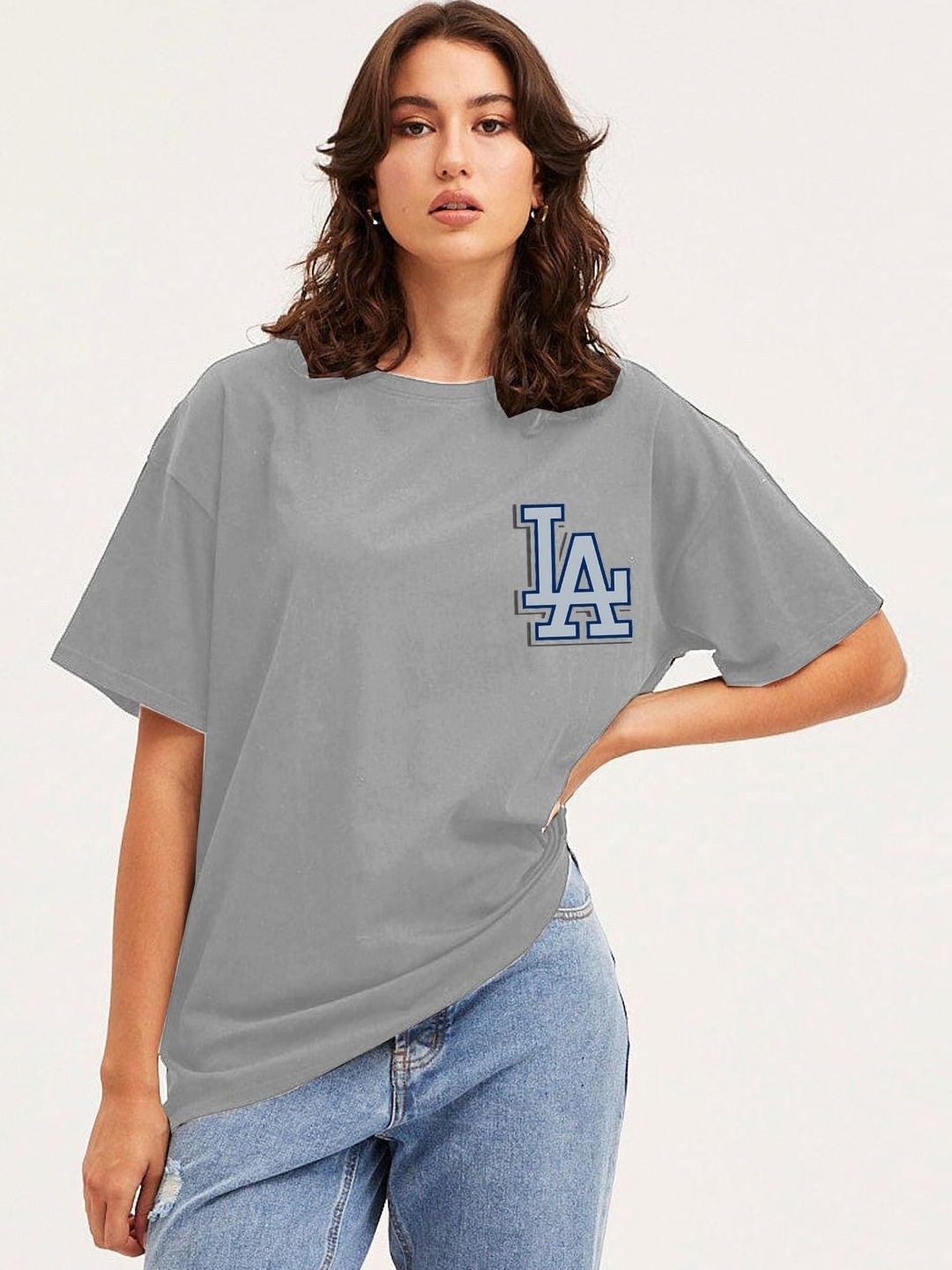 

Moda Rapido Women Typography Printed Round Neck Cotton Oversized T-shirt, Grey