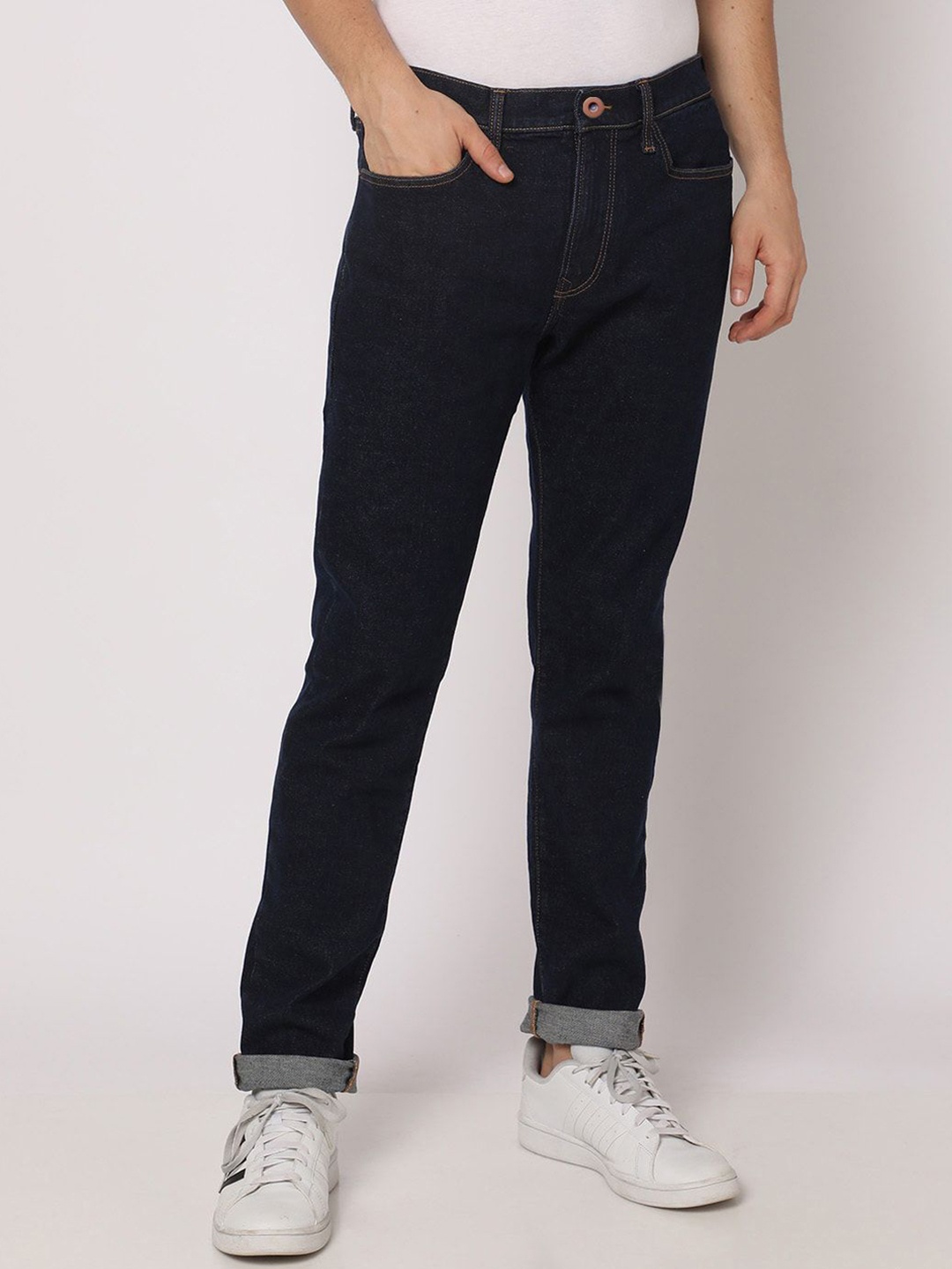 

INDIROCKS Men Jean Regular Fit Clean Look Mid Rise Stretchable Blue Jeans