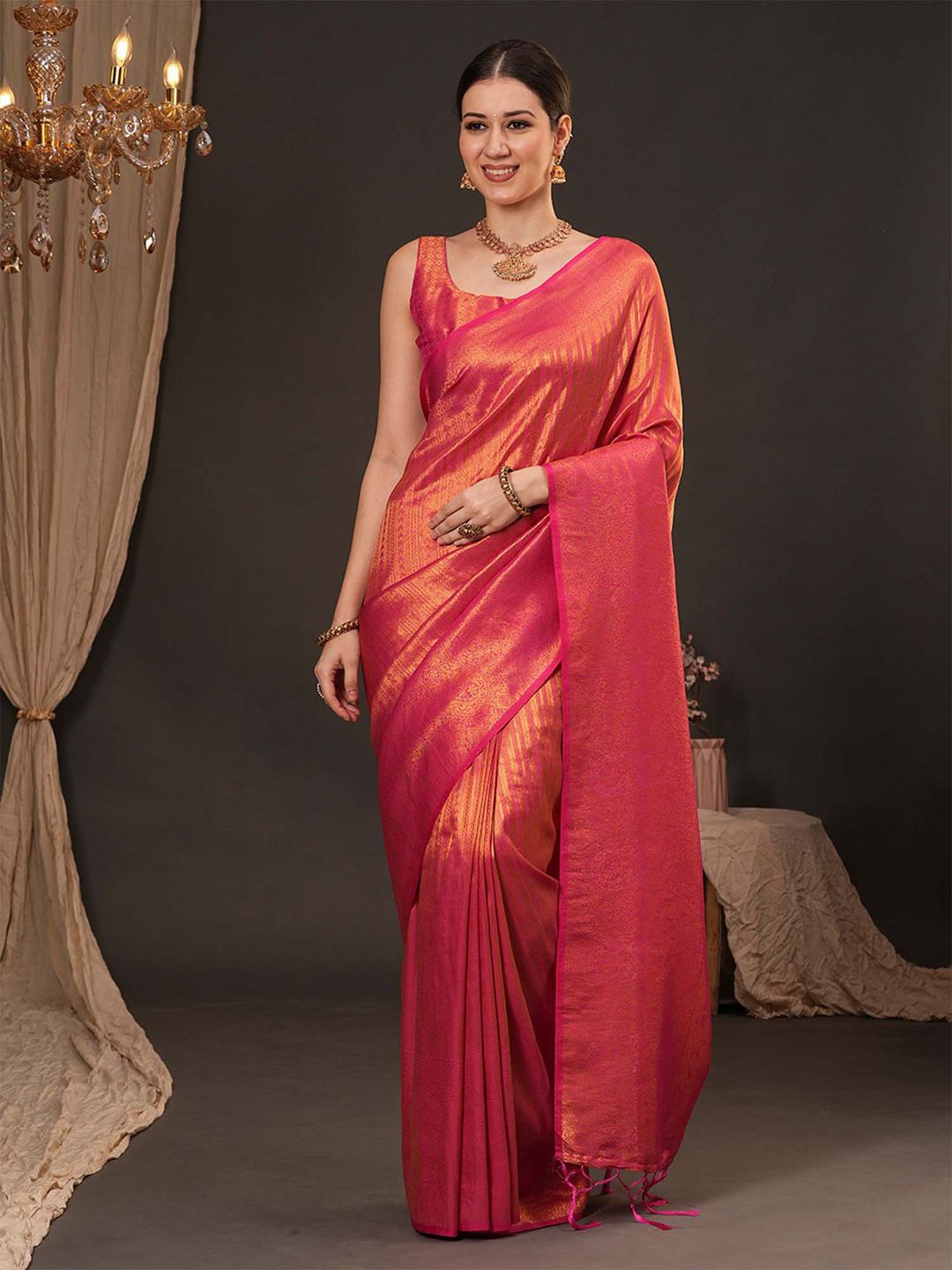 

Anouk Woven Design Zari Silk Blend Kanjeevaram Saree, Orange